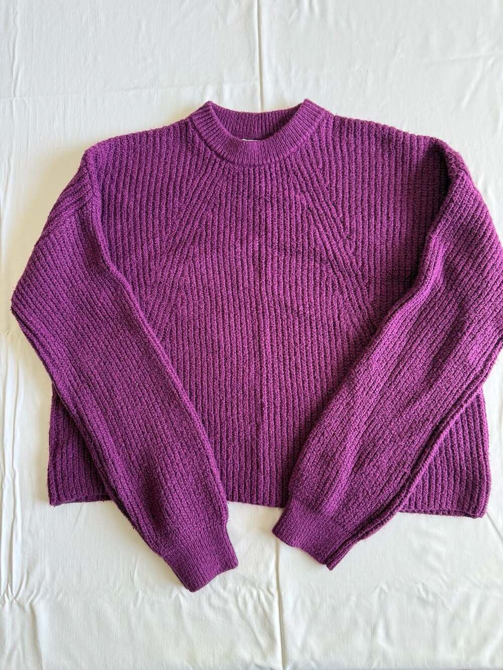 BP. Women's Ribbed Crop Crewneck Sweater Purple Phlox Size M